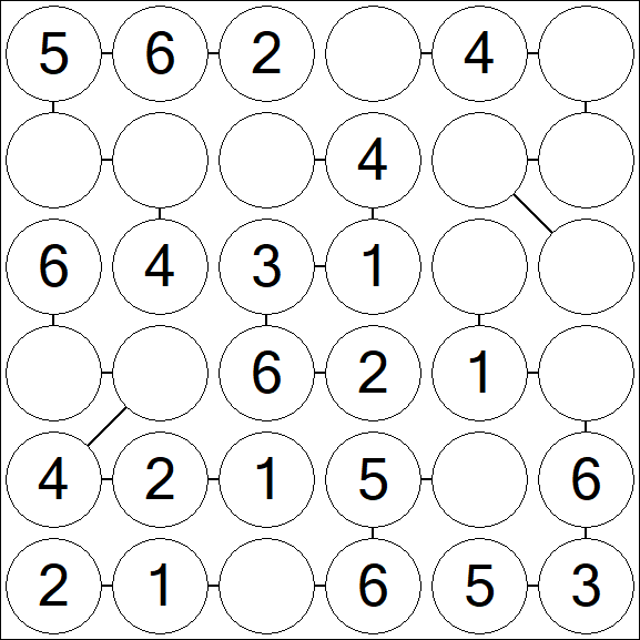Chain Sudoku 6x6 - Easy 